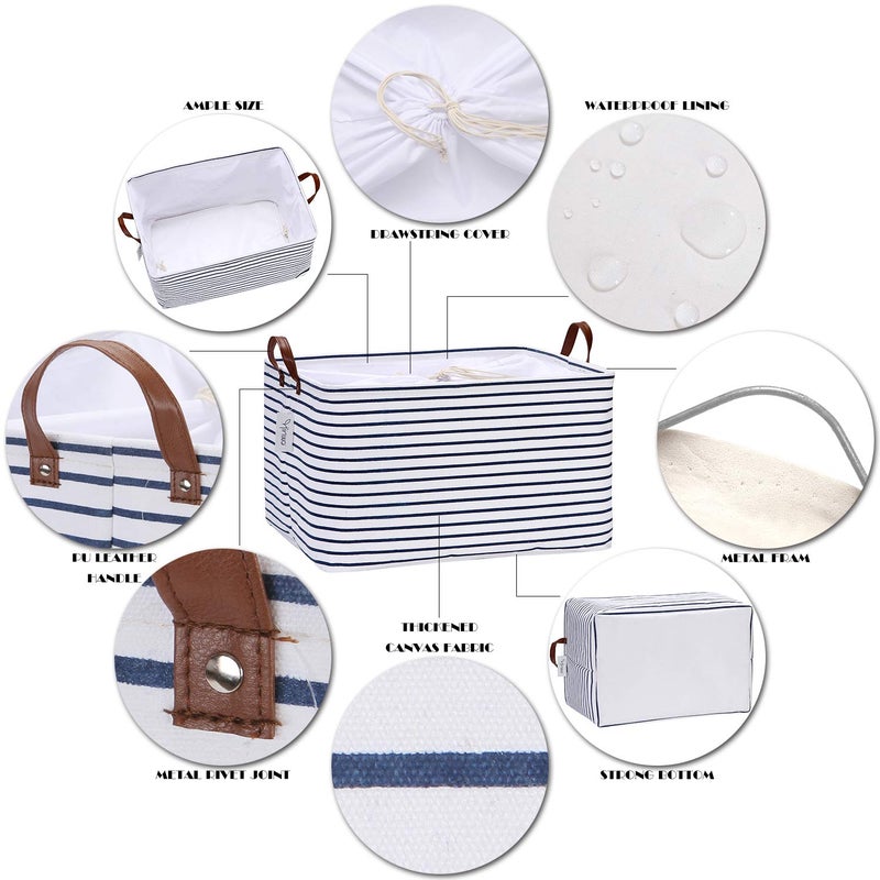 Hinwo 70L Extra Large Storage Bins, Closet Organizers and Storage, Foldable Clothes Storage Baskets with Handles, Containers for Clothing, Blanket, Comforters, Toys, Bedding (Navy Stripe) - Image 4